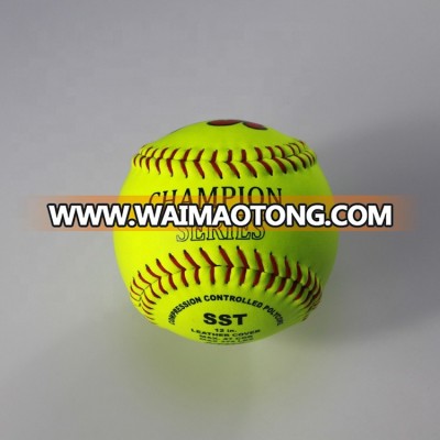 12inch official size and weight leather&PU core fastpitch game softball&ASA approved