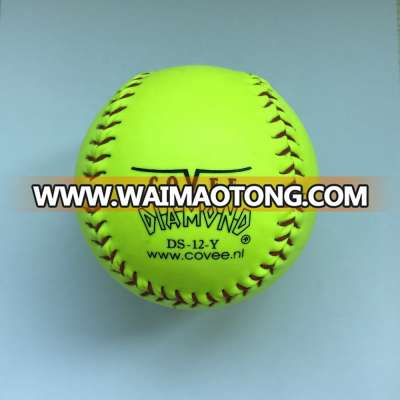 12inch official size and weight optic yellow synthetic leather cover With cork core match softball ball