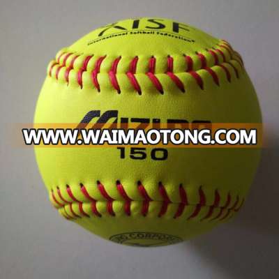 12inch optic yellow split leather cover with PU&Cork core Fastpitch Game Softballs